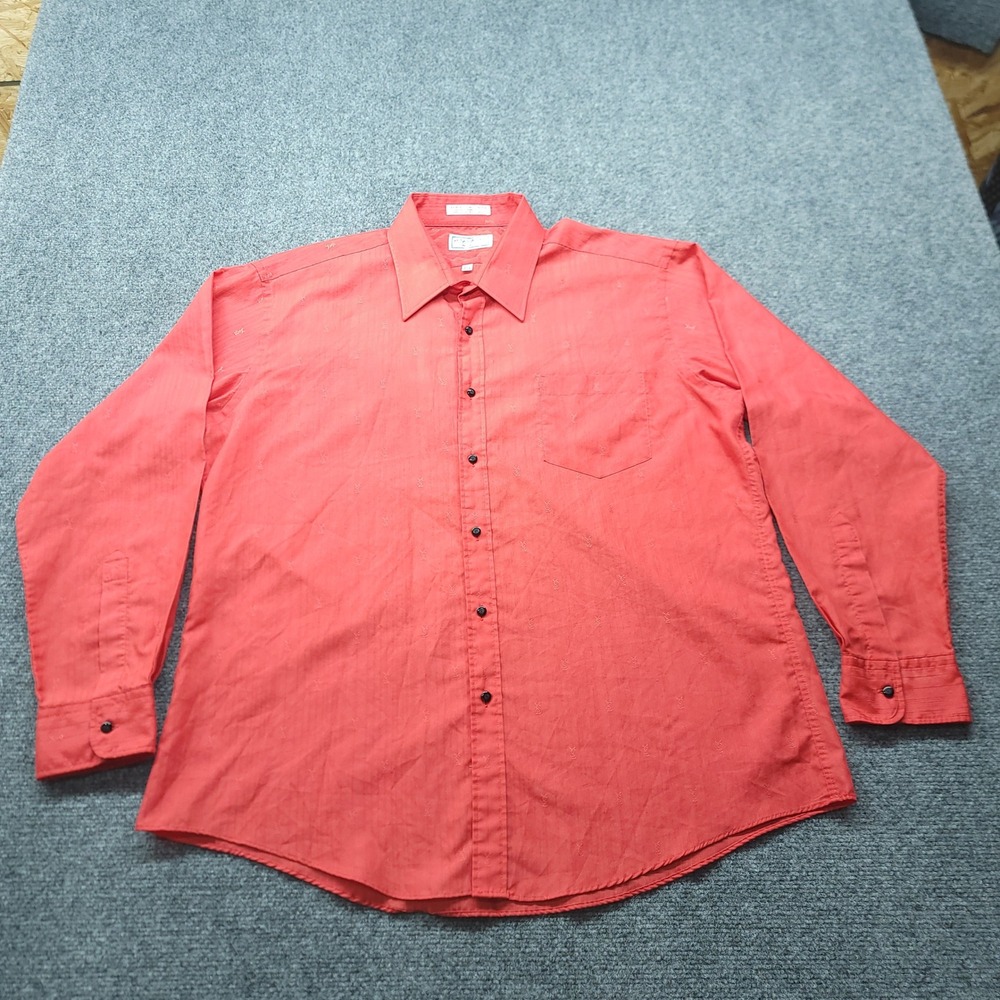 Vintage 80s Yves Saint Laurent Mens Red Monogram Jacquard Shirt 17.5 35 Large